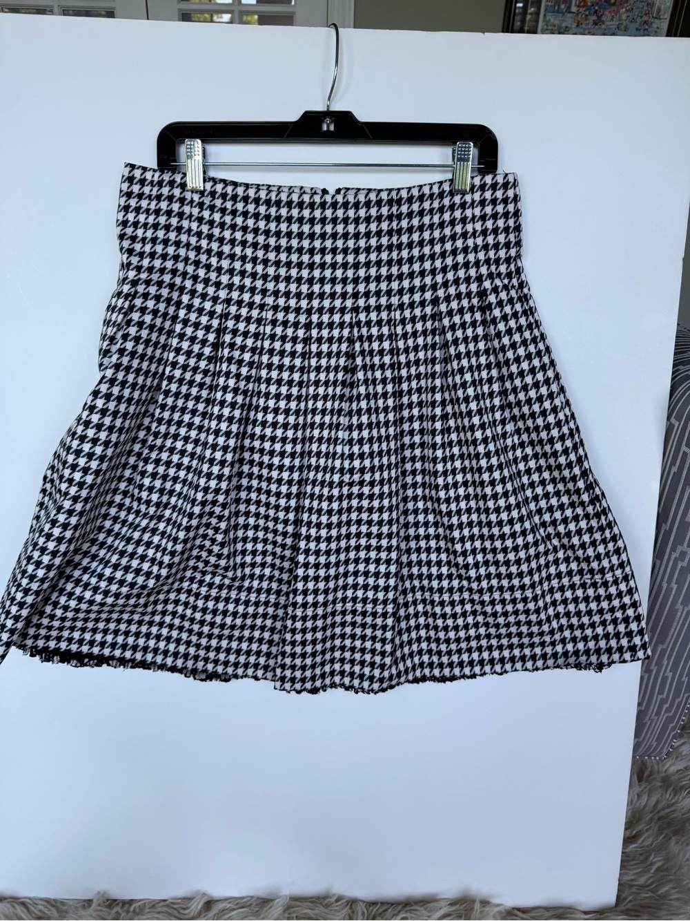 Pink Tartan Black & White Houndstooth Skater Skirt